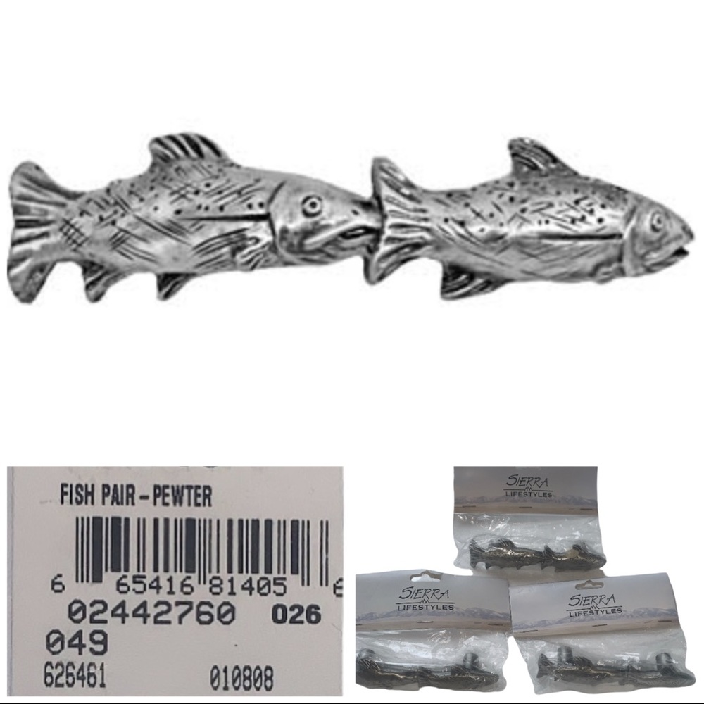 Sierra Lifestyles 681405 Fish Pair Pewter Cabinet Drawer Pulls Rustic Lot Of 3